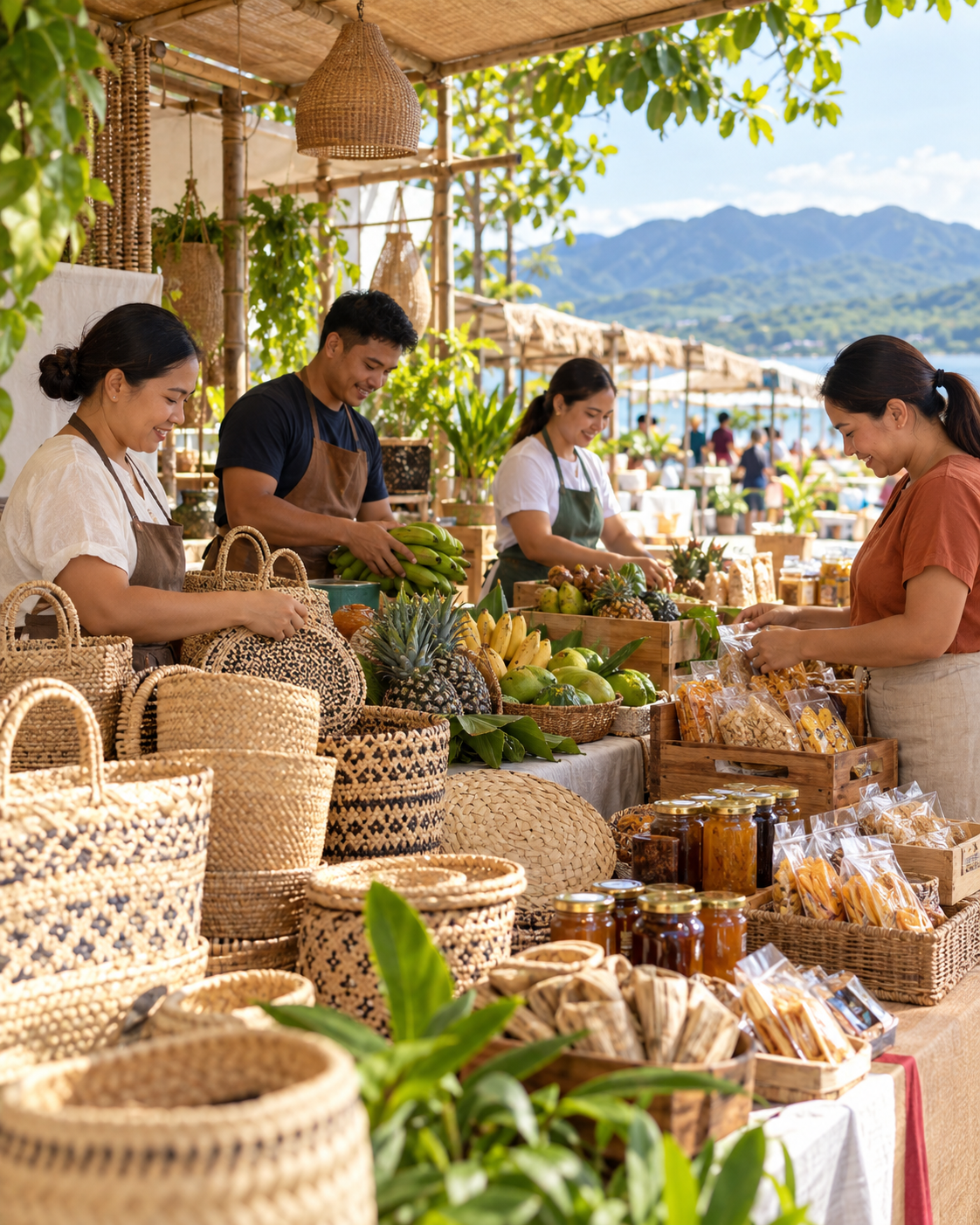 Local entrepreneurs preparing products at a Bataan community market